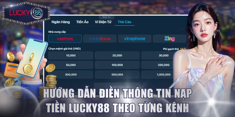 Hướng dẫn điền thông tin nạp tiền Lucky88 theo từng kênh