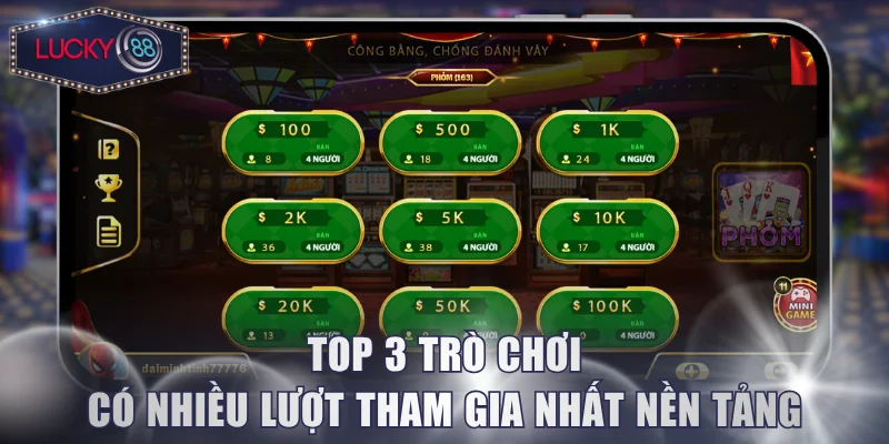 Top 3 trò chơi có nhiều lượt tham gia nhất nền tảng